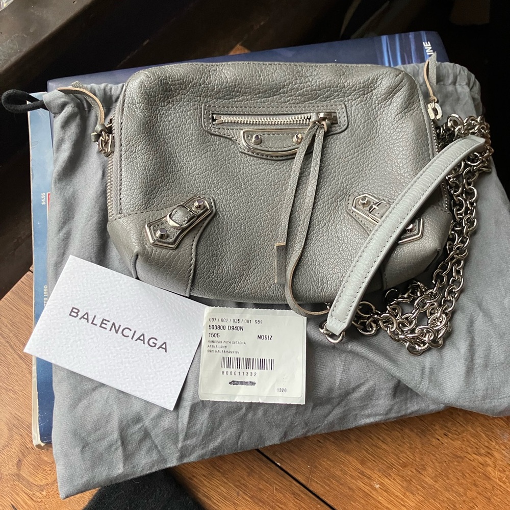 Balenciaga Motocross XS Classic Reporter Convertible Crossbody Bag Grey
